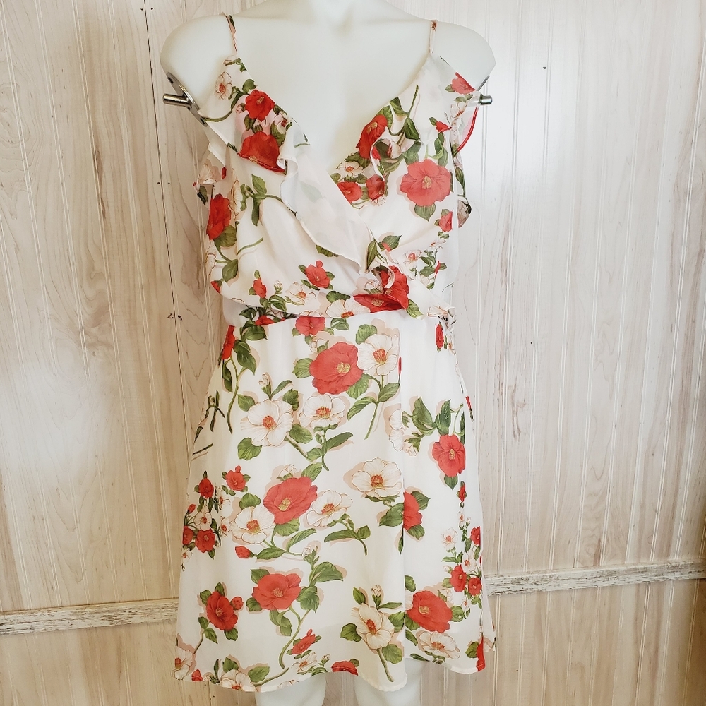 Esley Nordstrom Floral Mini Dress Lined Ruffle Off‎ Shoulder L Cottage Fairycore